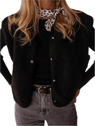 GORGLITTER Women's Fuzzy Fleece Vest Sleeveless Button Up Outerwear Lightweight Winter Warm Waistcoat in Saudi Arabia