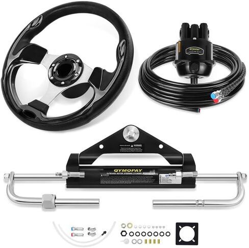 150HP Hydraulic Outboard Steering Kit, Marine Hydraulic Steering System with Bi-Directional Locking Cylinders and 24 ft High Strength Nylon Hose, Single Station, Single Engine Use in Kuwait
