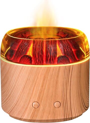 Mini Bonfire Air Diffuser, Ultrasonic Cool Mist Aroma Scent Diffuser for Essential Oils, Fire Mist Humidifier with Warm LED Glow, 2 Brightness, Auto-Off, Night Light for Room Home Office – Light Wood in Saudi Arabia
