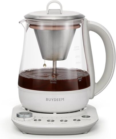 Buydeem K2423 Tea Maker, Durable 316 Stainless Steel & German Schott Glass Electric Kettle, Removable Infuser, Auto Keep Warm, BPA Free, 1.2L in Kuwait