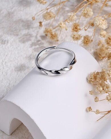 Twist Rings for Women - Adjustable 925 Sterling Silver Open Ring, Unique Stackable Fashion Statement Jewelry with Spiral Design in Saudi Arabia