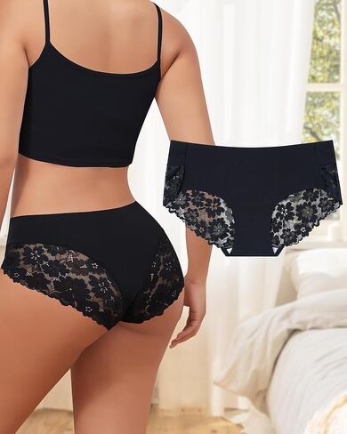 Women’s Black High Waist Underwear with Intricate Lace Detailing – Comfortable Seamless Panties for Elegant Daily Wear in Saudi Arabia