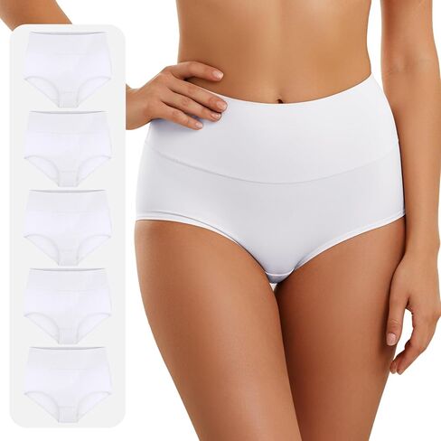 5 Women's WHITE Cotton Underwear High Waisted Full Coverage Ladies Panties,X-Large in Saudi Arabia