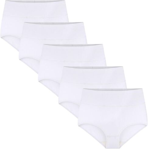 5 Women's WHITE Cotton Underwear High Waisted Full Coverage Ladies Panties,X-Large in Saudi Arabia