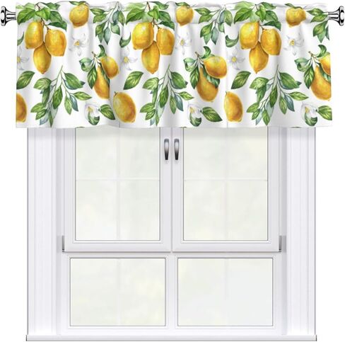 Summer Lemon Flowers Kitchen Valance Curtain 54x18 inch Light Filtering Curtain with Rod Pocket for Bathroom Living Room Small Windows in Saudi Arabia