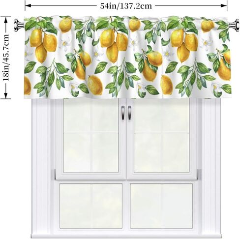 Summer Lemon Flowers Kitchen Valance Curtain 54x18 inch Light Filtering Curtain with Rod Pocket for Bathroom Living Room Small Windows in Saudi Arabia