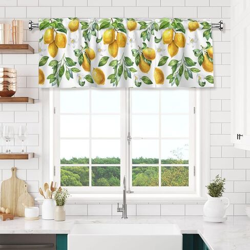 Summer Lemon Flowers Kitchen Valance Curtain 54x18 inch Light Filtering Curtain with Rod Pocket for Bathroom Living Room Small Windows in Saudi Arabia