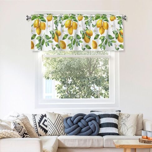 Summer Lemon Flowers Kitchen Valance Curtain 54x18 inch Light Filtering Curtain with Rod Pocket for Bathroom Living Room Small Windows in Saudi Arabia