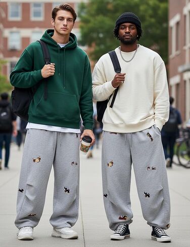 Vamtac التطريز جرو Sweatpants فضفاض بنطال ذو قصة أرجل واسعة للجنسين الرباط عادية Y2k برميل مع جيوب in Kuwait