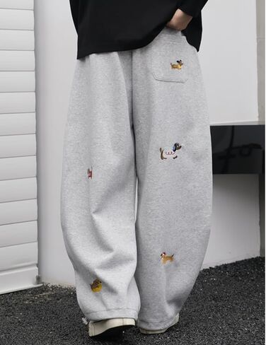 Vamtac التطريز جرو Sweatpants فضفاض بنطال ذو قصة أرجل واسعة للجنسين الرباط عادية Y2k برميل مع جيوب in Kuwait