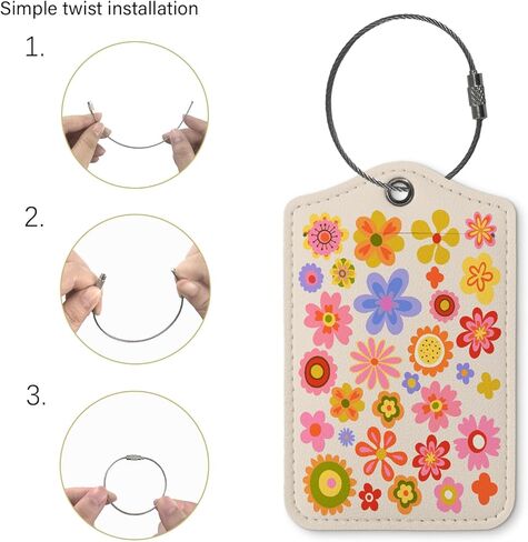 Flower Luggage Tags for Suitcases,Trendy 2 Pack Travel Suitcase Tags,Groovy Traveling Accessories,Baggage Tag Label with Steel Loop,Teen Girl Gifts in Kuwait