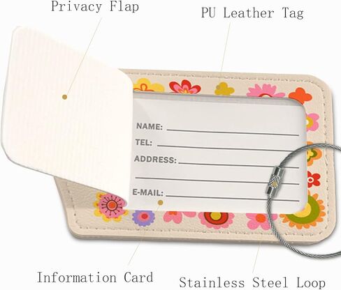 Flower Luggage Tags for Suitcases,Trendy 2 Pack Travel Suitcase Tags,Groovy Traveling Accessories,Baggage Tag Label with Steel Loop,Teen Girl Gifts in Kuwait