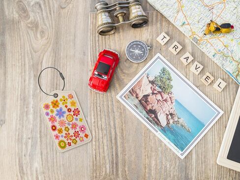 Flower Luggage Tags for Suitcases,Trendy 2 Pack Travel Suitcase Tags,Groovy Traveling Accessories,Baggage Tag Label with Steel Loop,Teen Girl Gifts in Kuwait