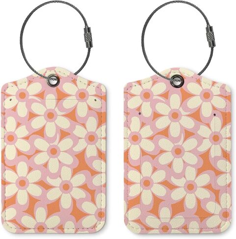 Flower Luggage Tags for Suitcases,Trendy 2 Pack Travel Suitcase Tags,Groovy Traveling Accessories,Baggage Tag Label with Steel Loop,Teen Girl Gifts in Kuwait