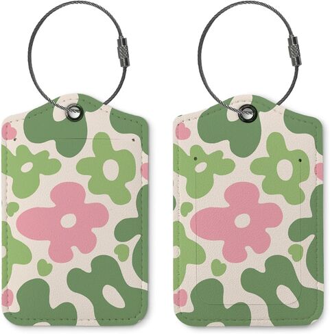 Flower Luggage Tags for Suitcases,Trendy 2 Pack Travel Suitcase Tags,Groovy Traveling Accessories,Baggage Tag Label with Steel Loop,Teen Girl Gifts in Kuwait