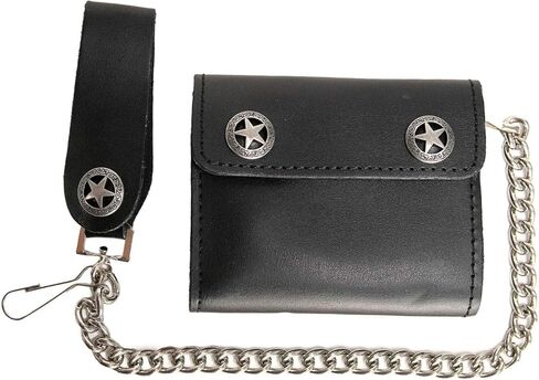 محفظة Milwaukee Leather MLW7823 للرجال مقاس 4.25 بوصة Western Star سوداء ثنائية الطي من الجلد مع سلسلة من الفولاذ المقاوم للصدأ مضادة للسرقة - 4.25 بوصة in Saudi Arabia