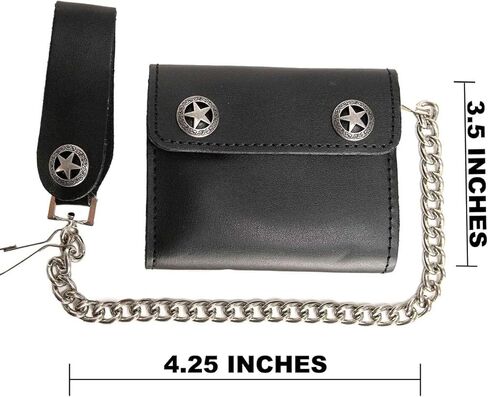 محفظة Milwaukee Leather MLW7823 للرجال مقاس 4.25 بوصة Western Star سوداء ثنائية الطي من الجلد مع سلسلة من الفولاذ المقاوم للصدأ مضادة للسرقة - 4.25 بوصة in Saudi Arabia