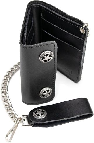 محفظة Milwaukee Leather MLW7823 للرجال مقاس 4.25 بوصة Western Star سوداء ثنائية الطي من الجلد مع سلسلة من الفولاذ المقاوم للصدأ مضادة للسرقة - 4.25 بوصة in Saudi Arabia