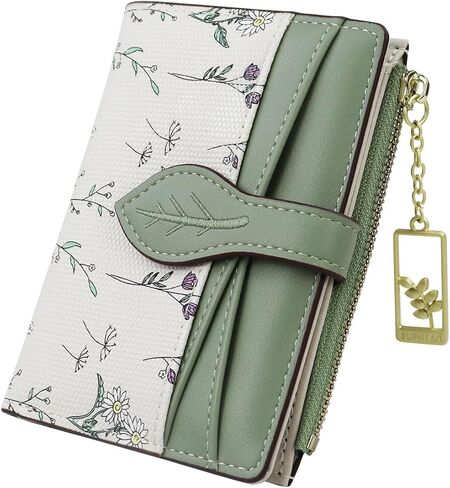 Andiker Bifold PU Leather Women’s Wallet, Leaf Button and Flower Pattern Credit Card Holder for Women with a Zipper Pocket and ID Window to Store Credit Cards, Coin, Photo, Cash (Pink) in Saudi Arabia