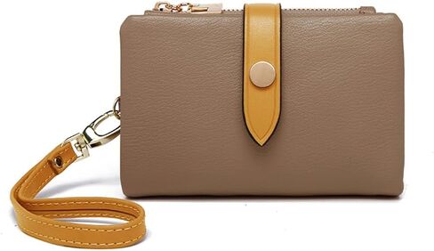 Genuine Leather Wallet for Women RFID Blocking Trifold Wristlet with Zipper Coin Pocket Brown (Blue) in Kuwait