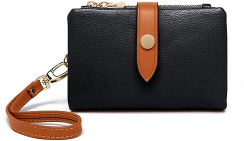 Genuine Leather Wallet for Women RFID Blocking Trifold Wristlet with Zipper Coin Pocket Brown (Blue) in Saudi Arabia