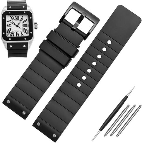 VELORE 23mm Watch Strap for Cartier Santos Sandoz Santos 100 Silicone Watch Strap Rubber Men and Women Black in Saudi Arabia