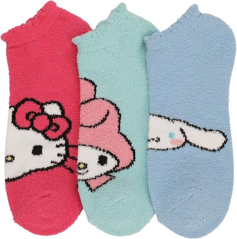 Bioworld Hello Kitty My Melody Hello Kitty My Melody And Cinnamoroll Womens Cozy Ankle Socks 3 Pack in Saudi Arabia
