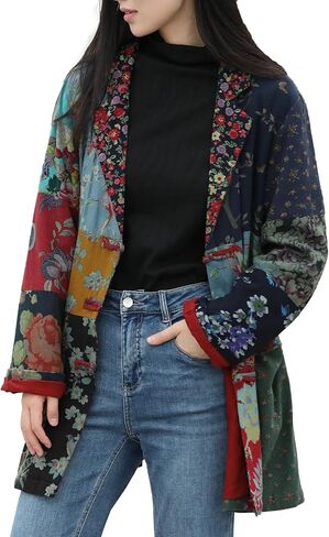 Womens Blazers Casual Open Front Long Sleeve Floral Jackets with Patchwork Color Block & Pockets in Saudi Arabia