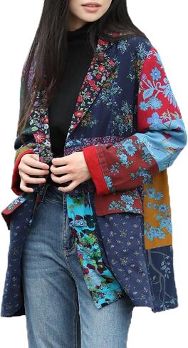 Womens Blazers Casual Open Front Long Sleeve Floral Jackets with Patchwork Color Block & Pockets in Saudi Arabia