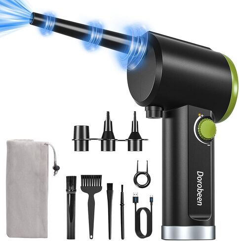 DOROBEEN Compressed Air Duster, Rechargeable Air Can, Electric Air Duster with BLDC Motor, Powerful Blower with LED Light, for PC Keyboard Cleaner with Accessories, (Black) in Saudi Arabia