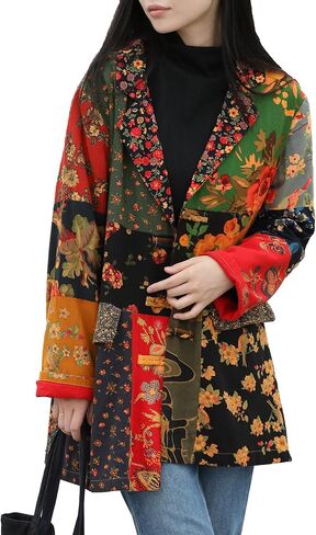 Womens Blazers Casual Open Front Long Sleeve Floral Jackets with Patchwork Color Block & Pockets in Saudi Arabia
