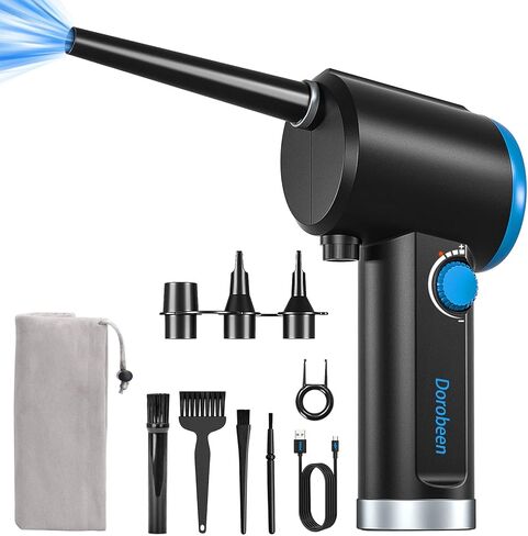 DOROBEEN Compressed Air Duster, Rechargeable Air Can, Electric Air Duster with BLDC Motor, Powerful Blower with LED Light, for PC Keyboard Cleaner with Accessories, (Black) in Saudi Arabia