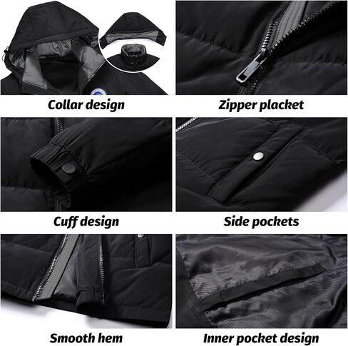 FSD. WG Men's Hooded Puffer Jacket Winter Thicken Cotton Coat with Removable Hood Windproof,Warm for Autumn and Winter in Saudi Arabia