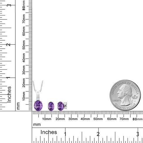 Gem Stone King 2.70 Cttw Purple Amethyst Pendant and Earrings Jewelry Set For Women | 925 Sterling Silver | Gemstone Birthstone | Oval 8X6MM and 7X5MM | With 18 Inch Chain in Saudi Arabia