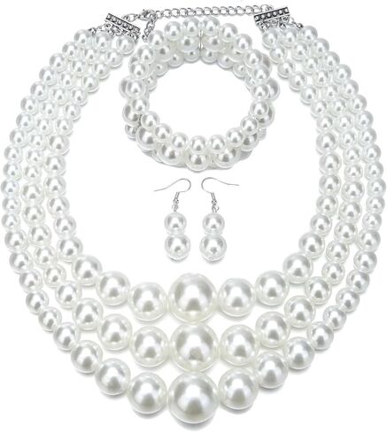 Todu 80s Jewelry Set Chunky Multilayer Beaded Necklaces Bracelets Earrings for Women Christmas Party Costume Accessories in Saudi Arabia