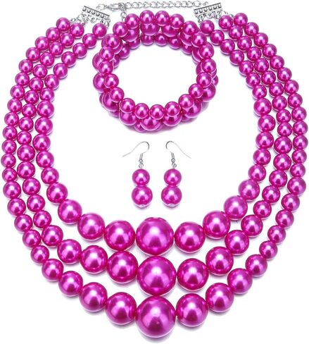Todu 80s Jewelry Set Chunky Multilayer Beaded Necklaces Bracelets Earrings for Women Christmas Party Costume Accessories in Saudi Arabia