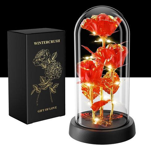 وردة زجاجية مضيئة فاخرة من WINTERCRUSH - عيد ميلاد مثالي، عيد الأم، عيد الحب للنساء، الأم، الزوجة، الجدة، أو الصديقة - وردة قوس قزح ملونة، مثالية لديكور المنزل (أحمر) in Kuwait
