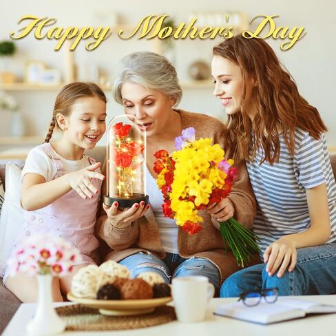 وردة زجاجية مضيئة فاخرة من WINTERCRUSH - عيد ميلاد مثالي، عيد الأم، عيد الحب للنساء، الأم، الزوجة، الجدة، أو الصديقة - وردة قوس قزح ملونة، مثالية لديكور المنزل (أحمر) in Kuwait