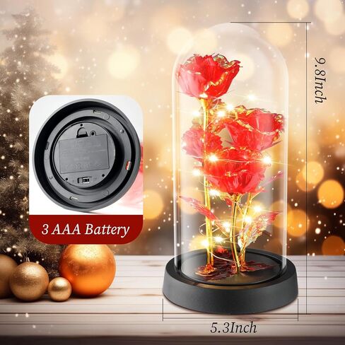 وردة زجاجية مضيئة فاخرة من WINTERCRUSH - عيد ميلاد مثالي، عيد الأم، عيد الحب للنساء، الأم، الزوجة، الجدة، أو الصديقة - وردة قوس قزح ملونة، مثالية لديكور المنزل (أحمر) in Kuwait