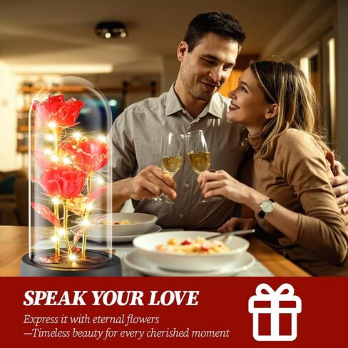 وردة زجاجية مضيئة فاخرة من WINTERCRUSH - عيد ميلاد مثالي، عيد الأم، عيد الحب للنساء، الأم، الزوجة، الجدة، أو الصديقة - وردة قوس قزح ملونة، مثالية لديكور المنزل (أحمر) in Kuwait