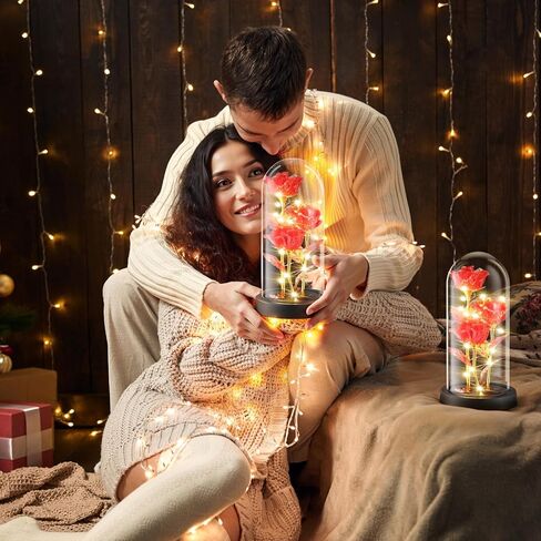 وردة زجاجية مضيئة فاخرة من WINTERCRUSH - عيد ميلاد مثالي، عيد الأم، عيد الحب للنساء، الأم، الزوجة، الجدة، أو الصديقة - وردة قوس قزح ملونة، مثالية لديكور المنزل (أحمر) in Kuwait