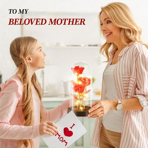 وردة زجاجية مضيئة فاخرة من WINTERCRUSH - عيد ميلاد مثالي، عيد الأم، عيد الحب للنساء، الأم، الزوجة، الجدة، أو الصديقة - وردة قوس قزح ملونة، مثالية لديكور المنزل (أحمر) in Kuwait