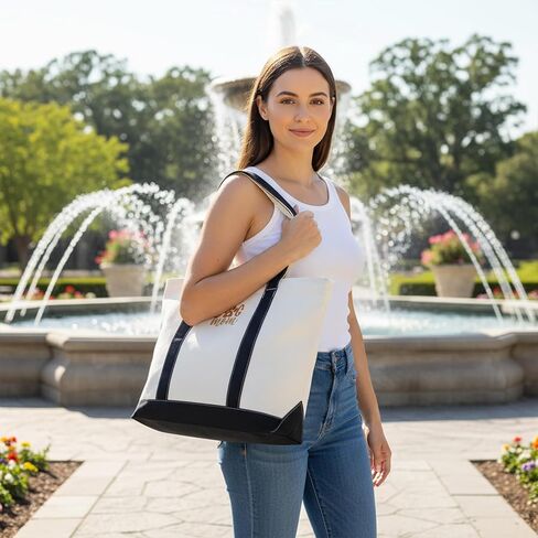 GOPHIE DOG MOM Embroidered Canvas Tote Bag - Large Dog Lover Gift for Women,Zippered Dog Tote Bag for Supplies in Kuwait