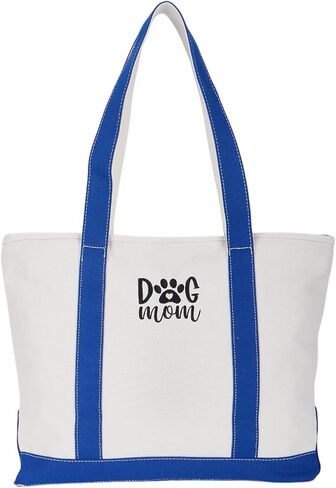 GOPHIE DOG MOM Embroidered Canvas Tote Bag - Large Dog Lover Gift for Women,Zippered Dog Tote Bag for Supplies in Kuwait
