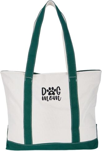 GOPHIE DOG MOM Embroidered Canvas Tote Bag - Large Dog Lover Gift for Women,Zippered Dog Tote Bag for Supplies in Kuwait