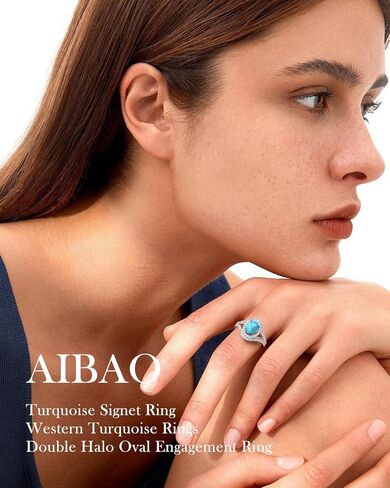 AIBAO البيضاوي الفيروز / اللازورد / الملكيت خواتم للنساء الرجال الفضة الاسترليني مزدوجة هالة خاتم الخطوبة حجم 6 إلى 10 الذكرى عيد الميلاد عيد الأم هدايا مجوهرات عيد الحب in Kuwait