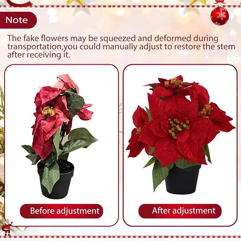 2 Pcs Small Fake Poinsettias Artificial Plants 11.8",4 Red Velvet Heads Faux Christmas Flowers in Pot for Home Office Table Indoor Christmas Winter Decorations in Saudi Arabia