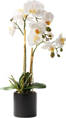 17" Fake White Orchid Flowers in Ceramic Pot,Real Touch Orchids Artificial Flowers Potted Plant,Faux Phalaenopsis Flowers Potting for Home Wedding Table Centerpiece Bathroom Office Decor in Saudi Arabia