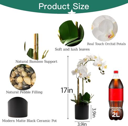 17" Fake White Orchid Flowers in Ceramic Pot,Real Touch Orchids Artificial Flowers Potted Plant,Faux Phalaenopsis Flowers Potting for Home Wedding Table Centerpiece Bathroom Office Decor in Saudi Arabia