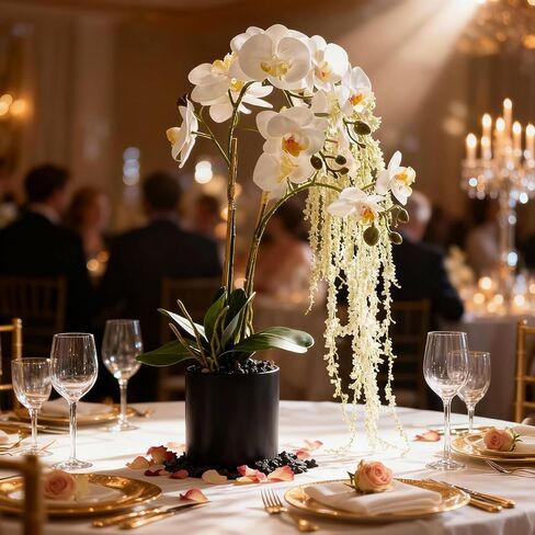 17" Fake White Orchid Flowers in Ceramic Pot,Real Touch Orchids Artificial Flowers Potted Plant,Faux Phalaenopsis Flowers Potting for Home Wedding Table Centerpiece Bathroom Office Decor in Saudi Arabia
